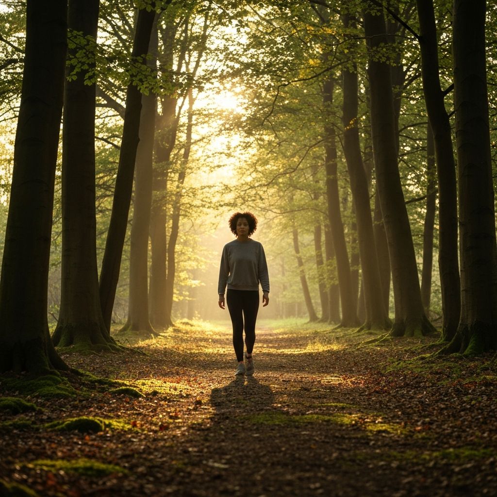 Person walking in forest